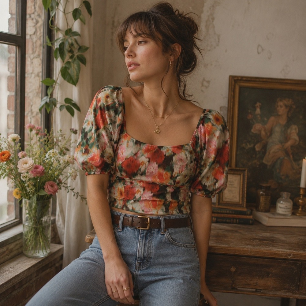 J.Crew Liberty Fabric Floral Puff Sleeve Top Womens 0 Fairy Grunge Cottagecore